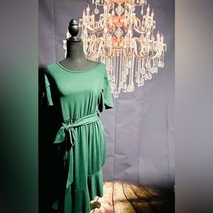 Hunter green faux wrap dress